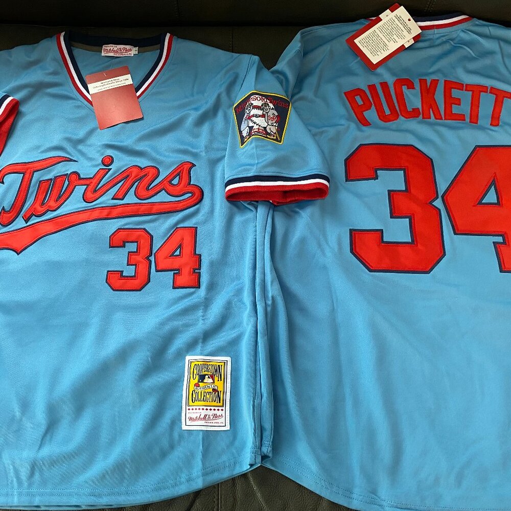 MITCHELL and NESS MINNESOTA TWINS KIRBY PUCKETT Men's JERSEY Sz M,L,XL,2XL NEW
